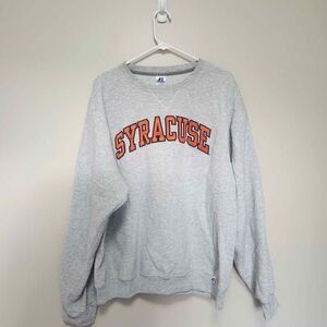 Grey Syracuse University Russell Crew Neck Sweater Embroidered Large